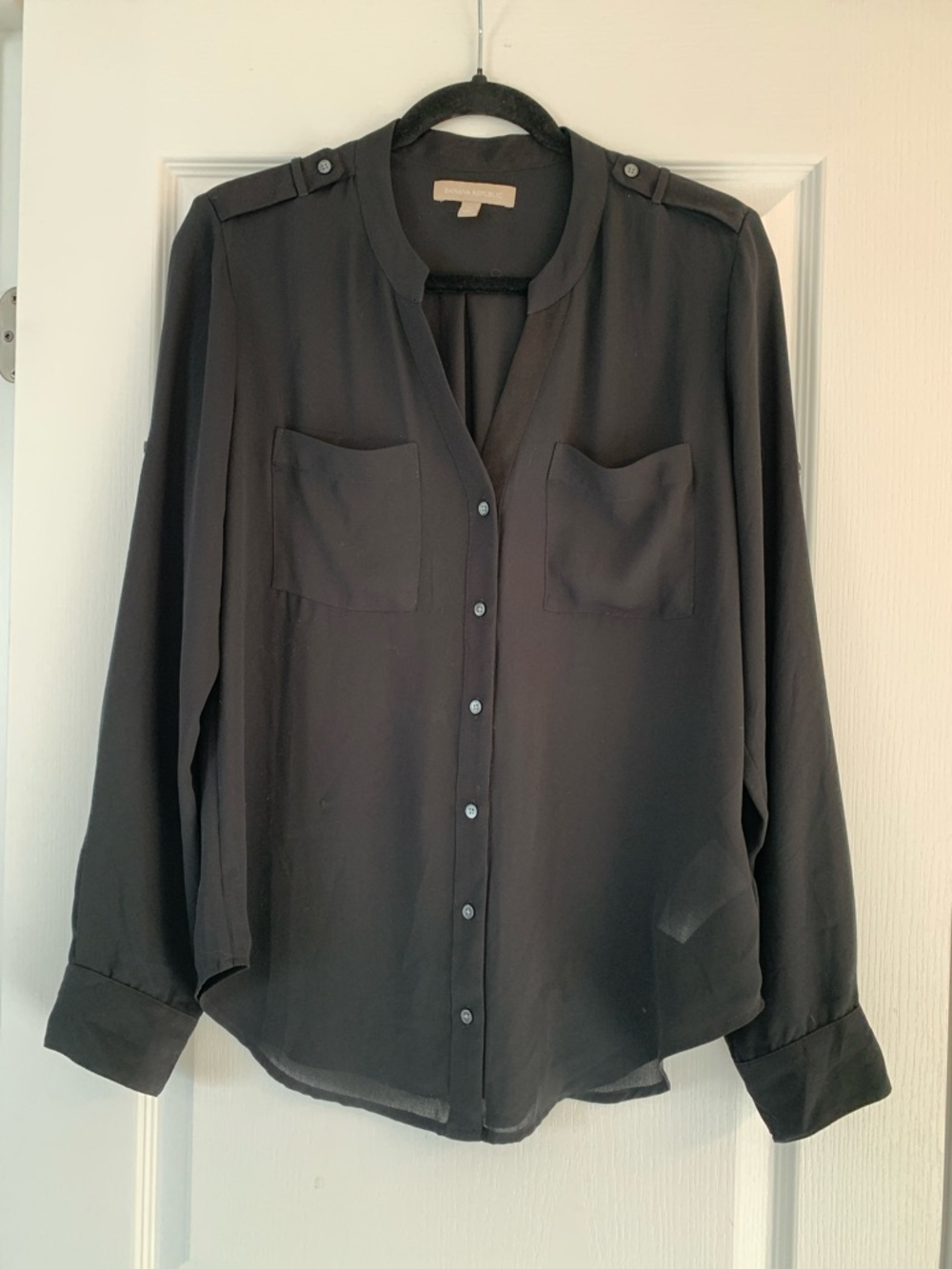 Banana Republic Black Sheer Button Blouse